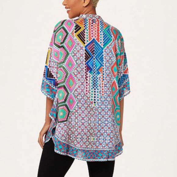 Tolani Mandarin Collar Printed Woven Caftan Tunic - Picture 2 of 2